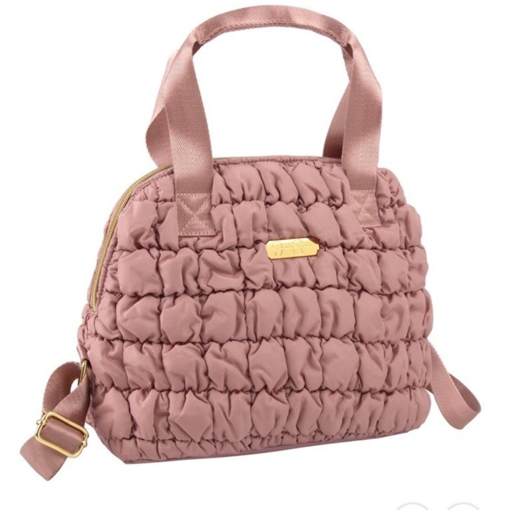 Jessica Simpson Rose Pink Quilted Insulated Lunch Bag PEVA Lining Zipper